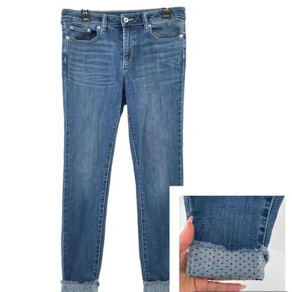 CeCe Medium Wash Mid-Rise Jeans – Rolled Cuff with Polka Dot Detail 30/10 - Picture 1 of 14